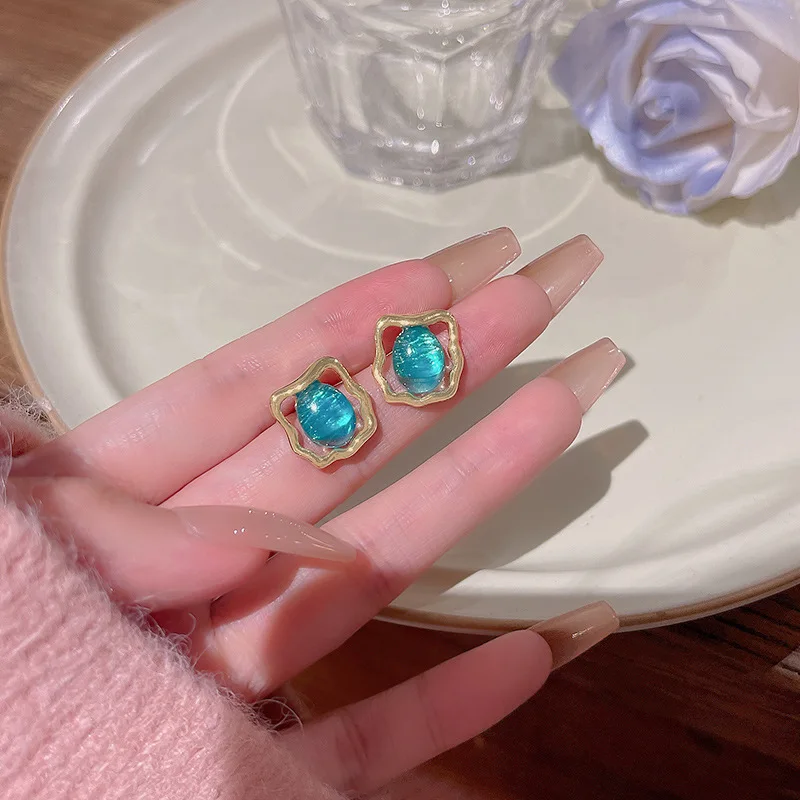 Korean Moonlight Stone Flower Butterfly Geometric Stud Earrings Women Sweet Romantic Date Jewelry Wholesale image 4
