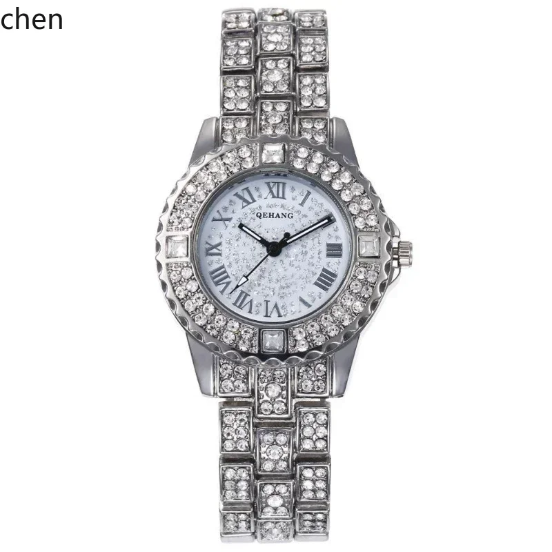 ZZ diamond-encrusted gypsy quartz watch, simple and fashionable women's alloy steel belt watch