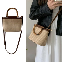 2023 New Bucket Bags Small Straw Weave Fashion Bag Casual Crossbody Bag SummerBeach Shoulder Bag Handbag for Women Girl