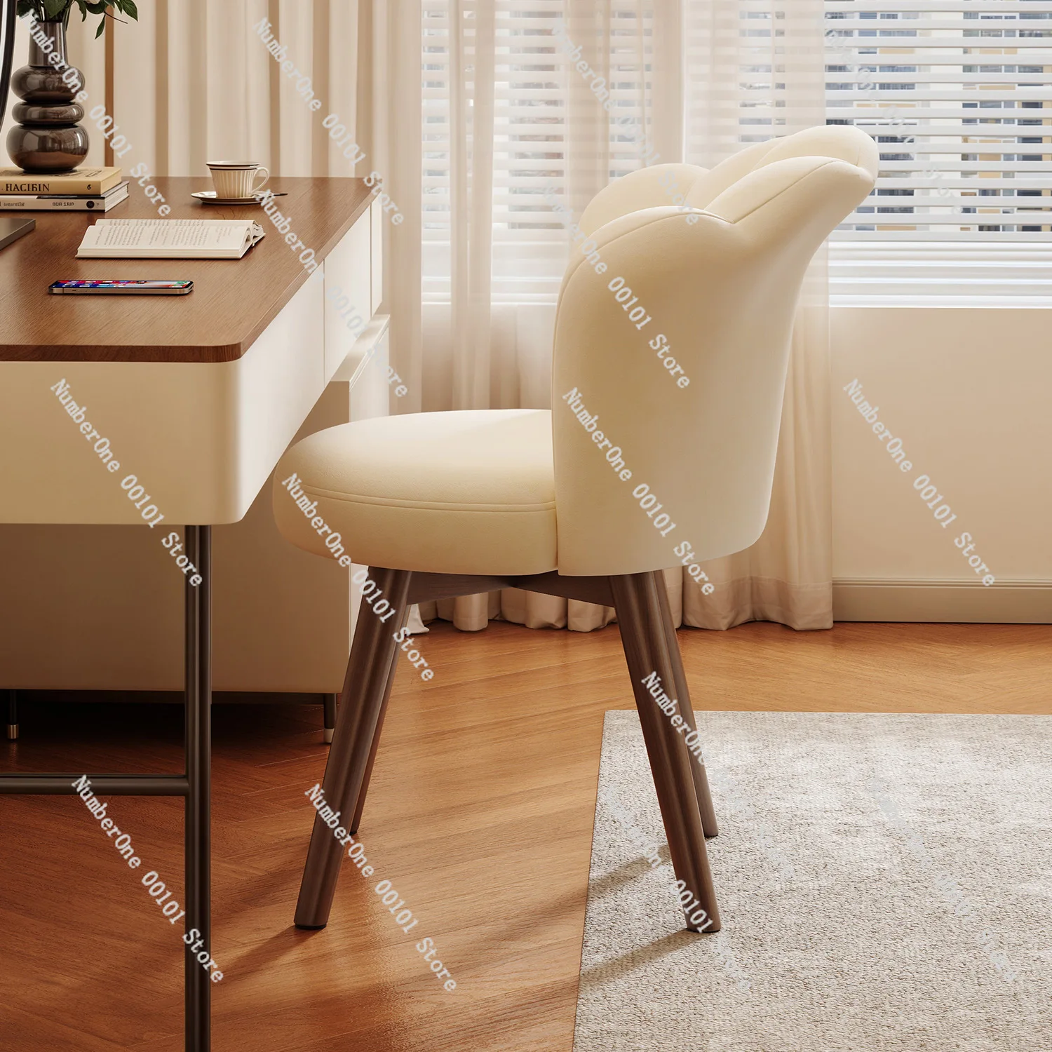 Elegant Makeup Vanity Chair for Women Bedroom Master Room Petal Accent Stool Minimalist Dressing Table Seat with Rotating