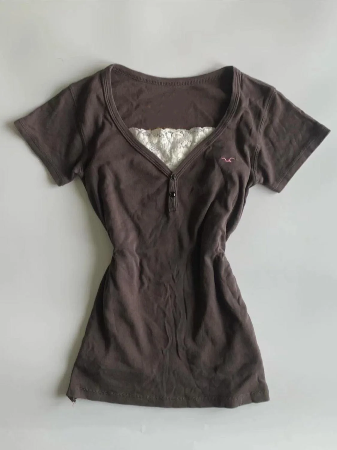 Y2K American Retro Patchwork Spicy Girl Slim Fitting V-Neck Solid Color Short Sleeved Vintage Casual Streetwear Lady Clothes