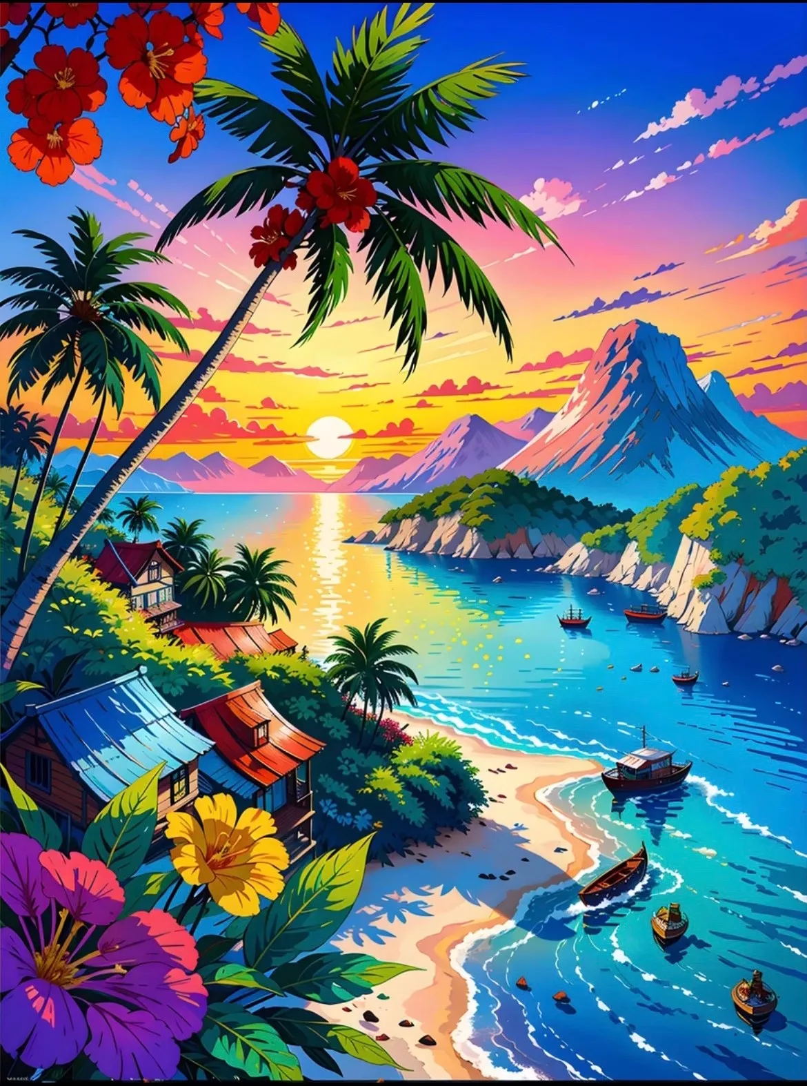 9ct 60x80cm Sunset Sea Embroidery DIY Chinese Style Printed Kits Cross Stitch Thread Needlework Sets Home Decor Crafts New