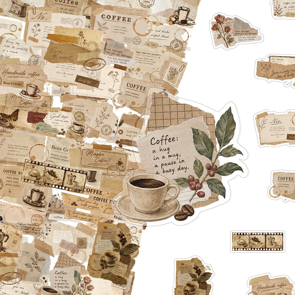 10/30/50pcs Transparent Vintage Coffee Envelope Stickers Cartoon Retro Art Decals DIY Scrapbook Luggage Phone Waterproof Sticker