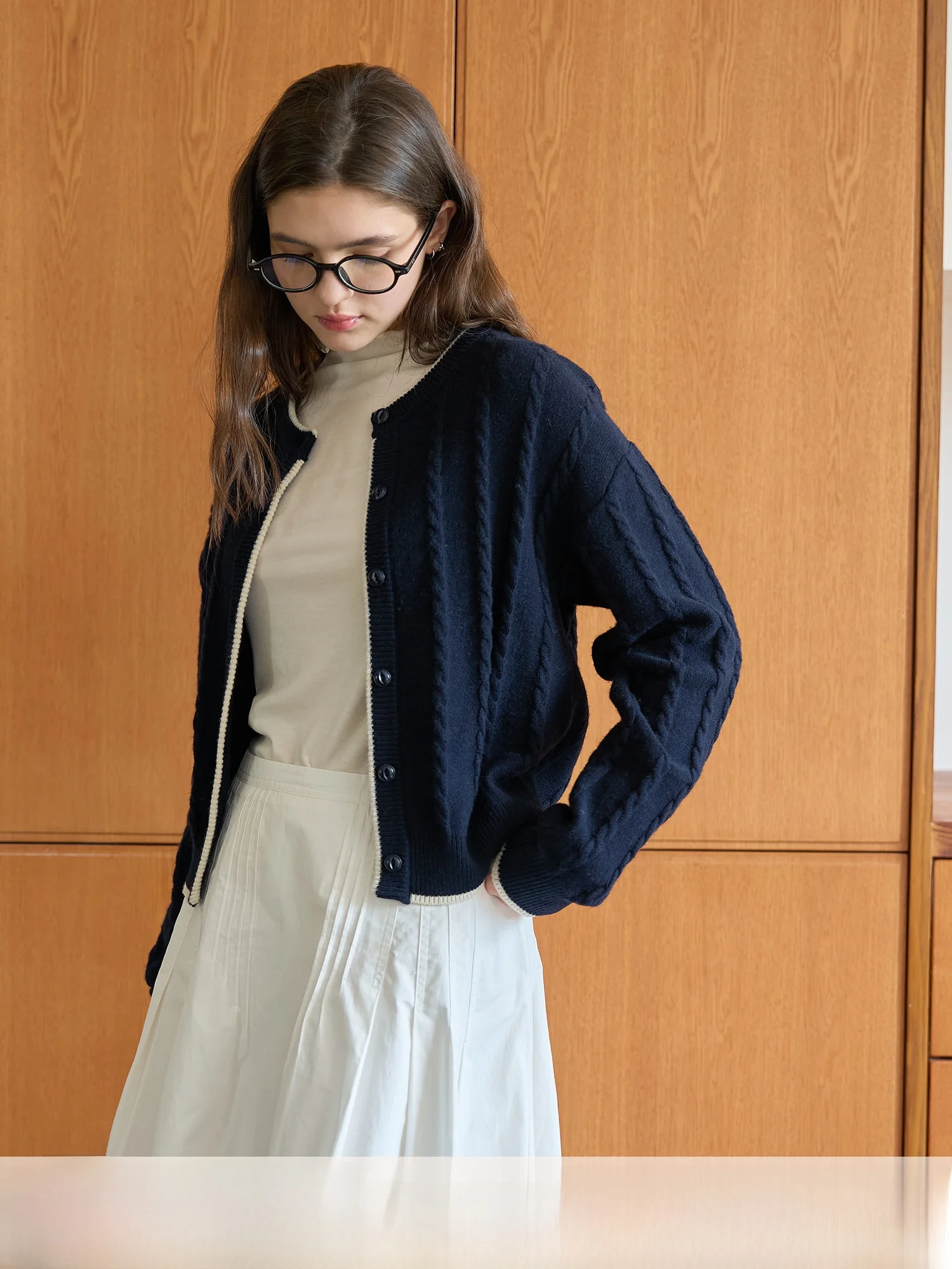 

Bruland ternoon Minor Key Deep Color Retro Knitted Sweater Ele Warm Versatile Open Cardigan Contrast Color Wool Blend