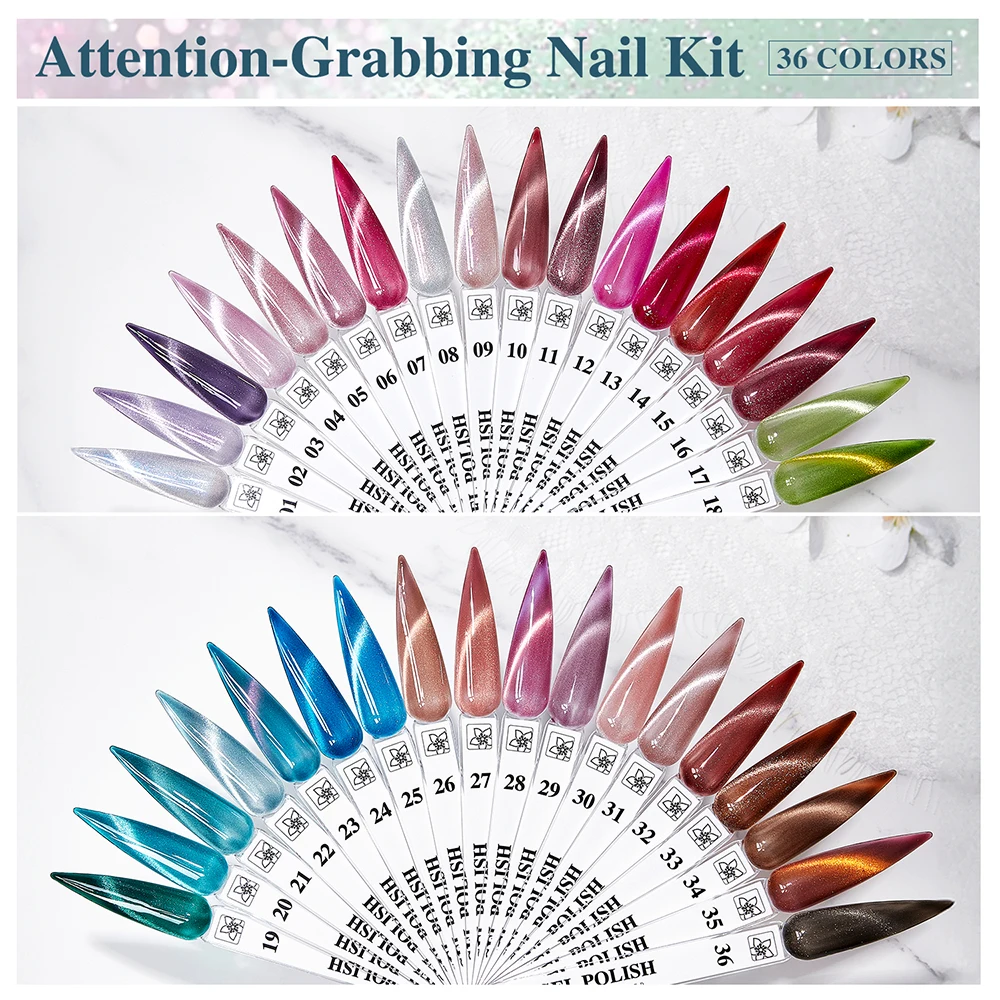 

Vendeeni 36 Colors/set Red Blue Glitter Cat Eye Gel Nail Polish UV LED Crystal Manicure Varnish With Color Card TPO/HEMA Free