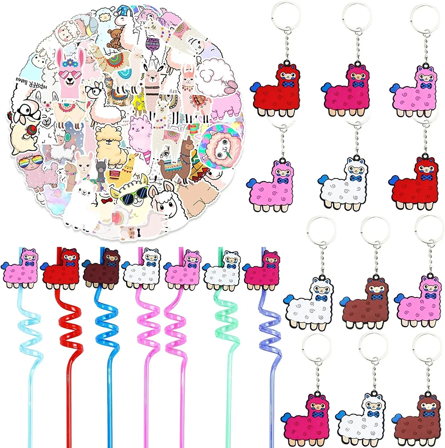 Animal Stickers for Kids, Llama Party Favors, Pet Animal, Alpaca Stickers, Straws, Birthday Gift, School Classroom Rewards Set,