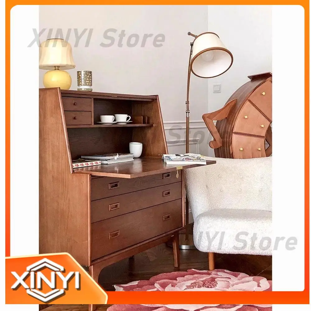 Vintage Wooden Dresser Secretary Cabinet Storage Chest Computer Desk Makeup Table for Mid Century Modern Home Office