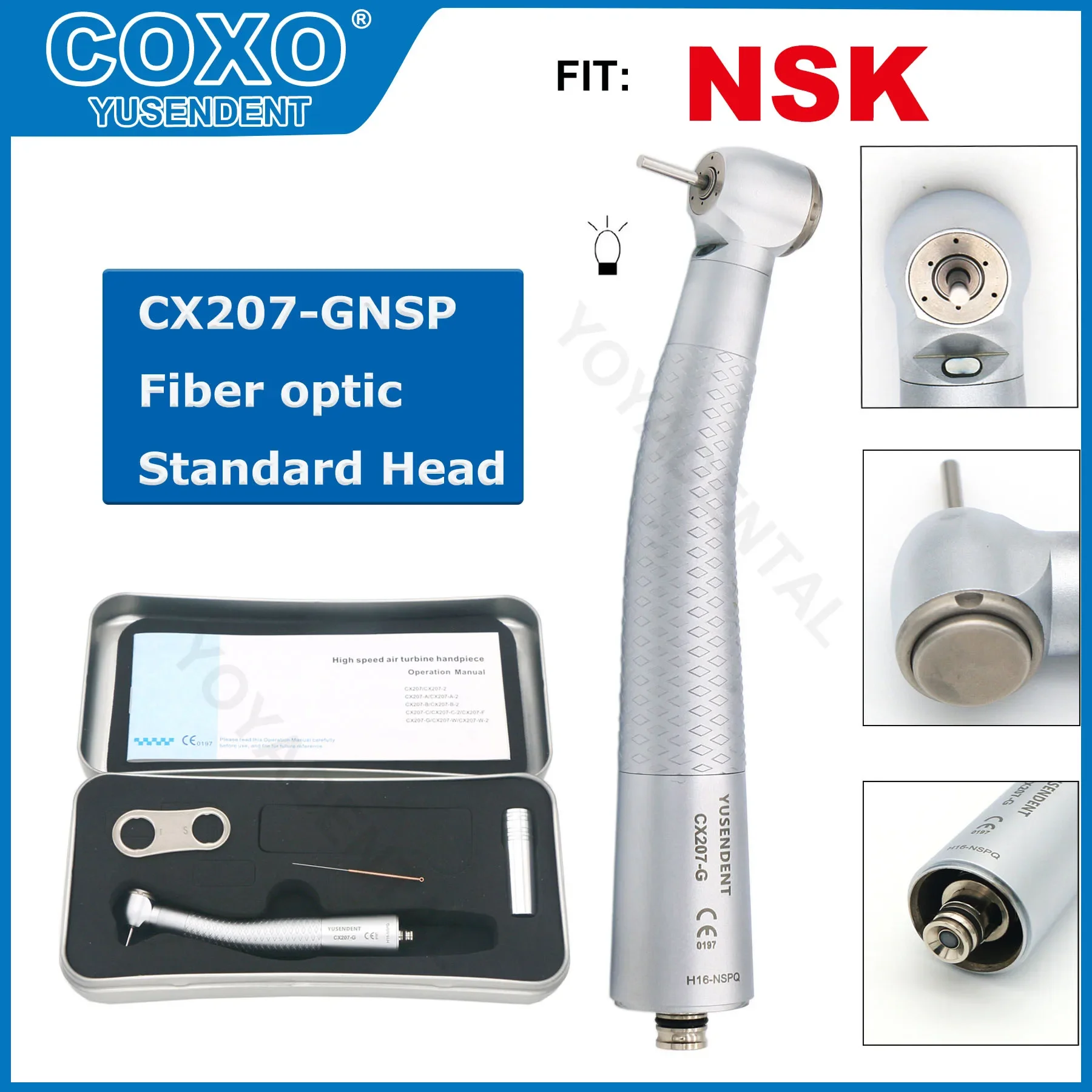 COXO CX207 Dental Handpieces Fiber Optic High Speed Turbine Standard/Torque Head 6 Pin Coupler Fit KAVO NSK WH