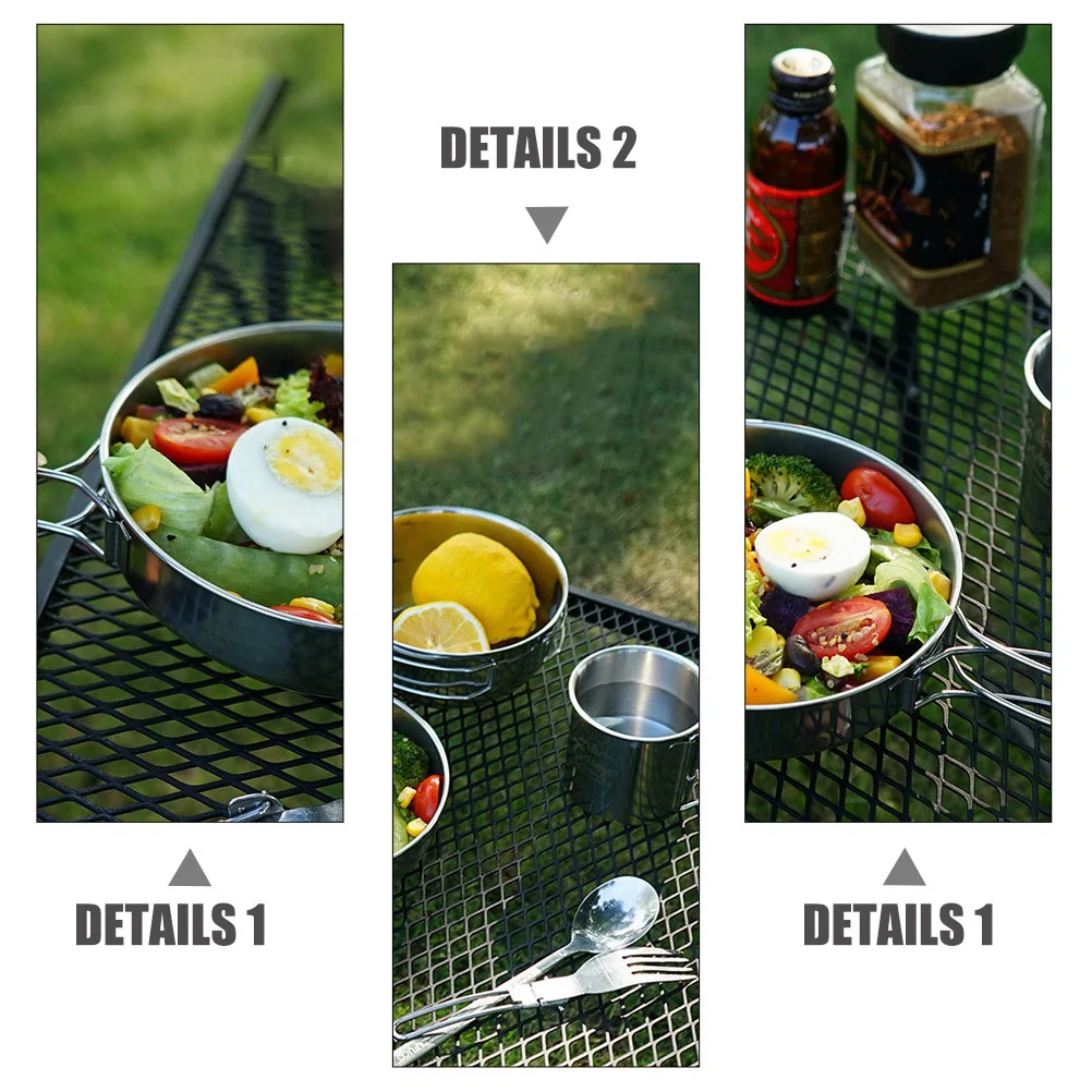 

5Pcs Stainless Steel Cup Pot Set Wide Corners Durable Stackable Camping Tableware for Hiking Bbq Camping Tableware Set
