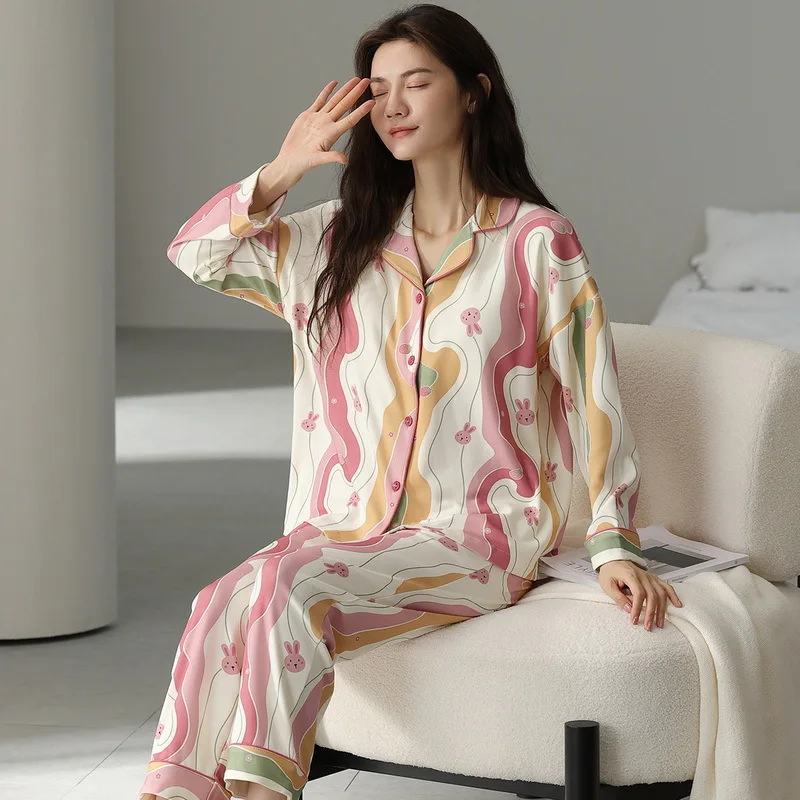 Women's Sleepwear Long Sleeve Shirt and Pants Set&Lounge Wear Quality Print Top and Trousers for Women Autumn Sleepwear Dropship