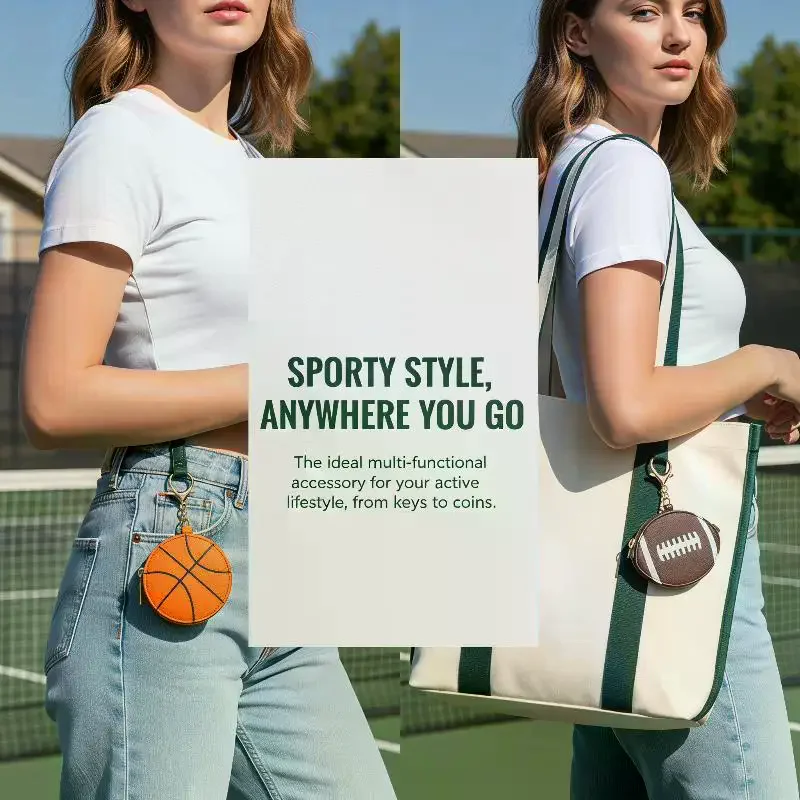 

【】Creative Multi-functional PU Leather Sports Keychain Ball Shaped Coin Purse For Sports Enthusiasts Mini Sporty Coin Purse