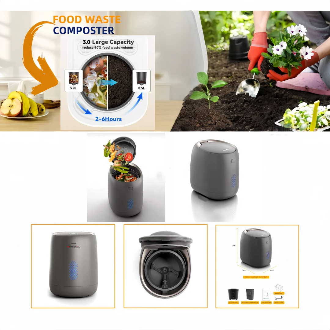 Compact Kitchen Food Waste Disposer Electric Composter 110V PSE Heat Dry Deodorizer Small Automatic Trash Can Apartment