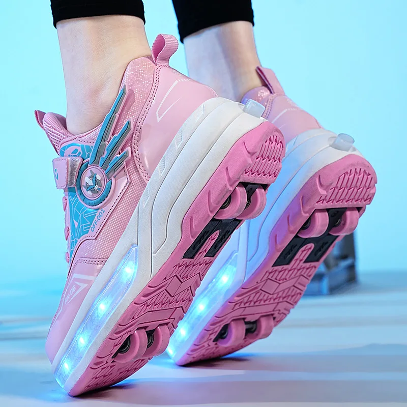 Scarpe a rullo per bambini Sneakers da ragazzo e ragazza con 4 ruote Sneakers sportive con luci a Led regalo di compleanno per bambini di natale