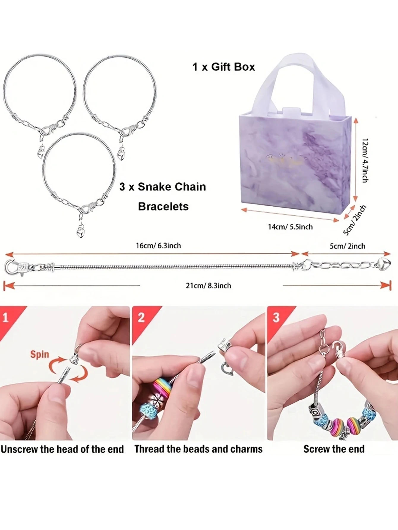 66Pcs Charm Bransoletka Neckalce DIY Zestaw do wyrobu biżuterii dla dziewczynek, z koralikami, wisiorkami, łańcuszkami węża, liną, rękodziełem