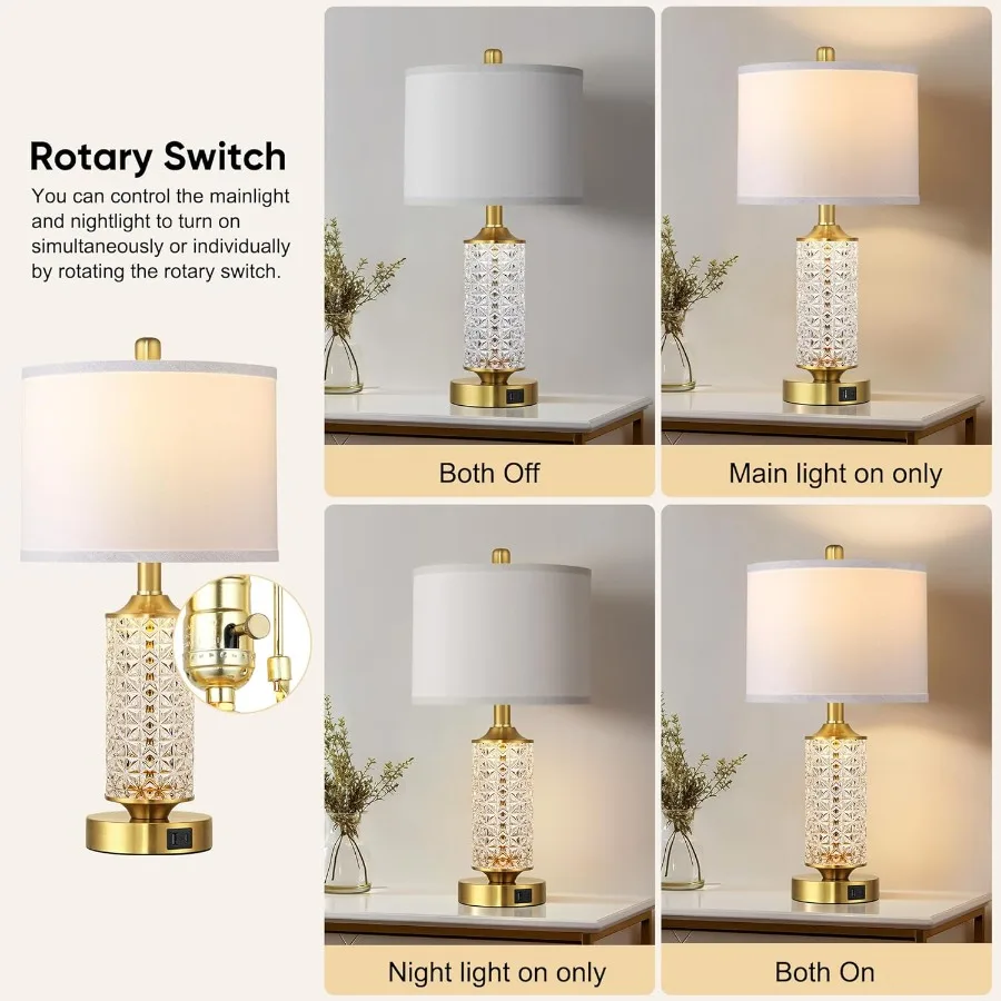 مجموعة من 2 مصابيح طاولة مع منافذ USB A + C مصباح بجانب السرير حديث مع ضوء ليلي LED مصباح بجانب السرير لمصابيح منضدة غرفة النوم