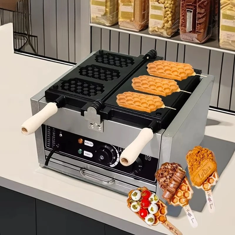 Commercial  3-Grid Honeycomb Waffle Pop Maker Non-Stick High-Efficiency Waffle Iron Machine for Restaurants