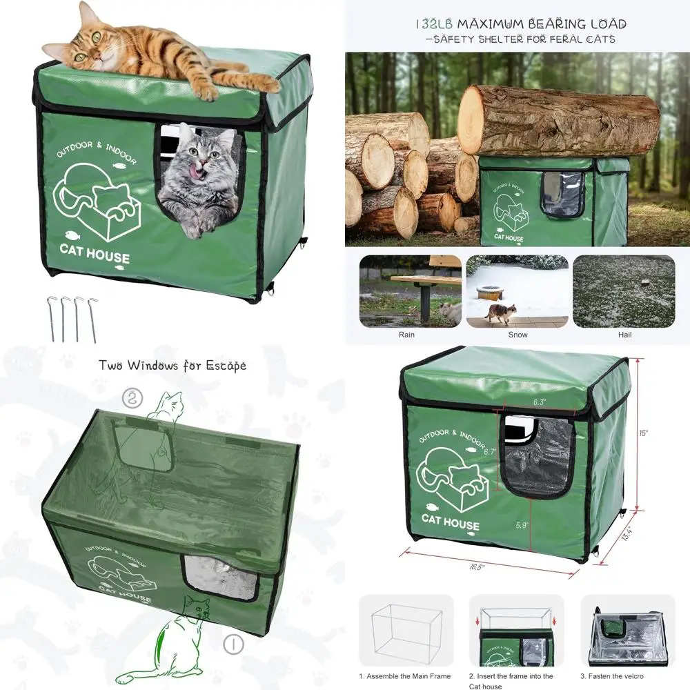 

Прочный уличный кошачий домик с двусторонним выходом, изолированным и водонепроницаемым укрытием для ферловских кошек зимы, зеленого цвета, небольшого размера