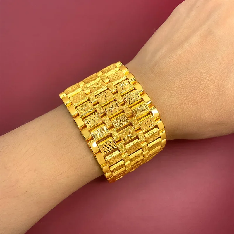 Boss Bracelet - Board Type 45mm Wide Exaggerated Men's Sandblasted Bracelet 9999gold