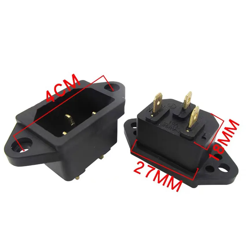 

inlet plug connector AC Power Socket 250V red lamp rocker Switch 10A fuse female rewirable power connector plug