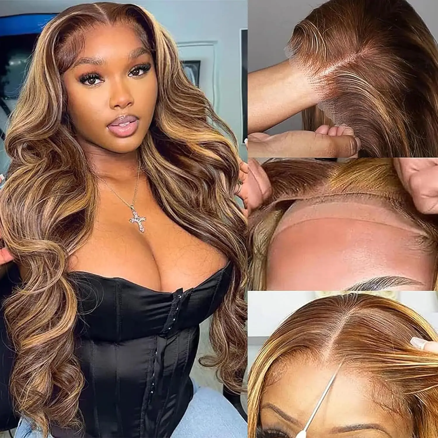 Wear And Go 5X5 Glueless Wigs Human Hair p427 Highlight Wig Body Wave Human Hair Wigs For Women Pre Plucked Bleached Knots