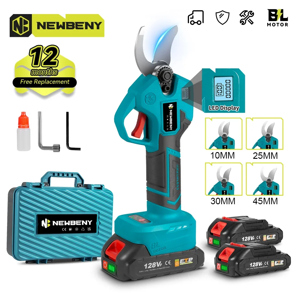 NEWBENY 30mm Bezszczotkowe Elektryczne Nożyce do Przycinania 4-biegowe Akumulatorowe Narzędzie do Ogrodu, Drzew Owocowych, Bonsai, do Akumulatorów Makita