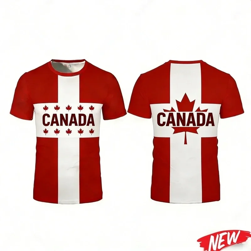Men's Canadian Flag 3D Maple Leaf Print T-Shirt, Quick Dry Round Neck Short Sleeve Tee for Summer Outdoor Activities