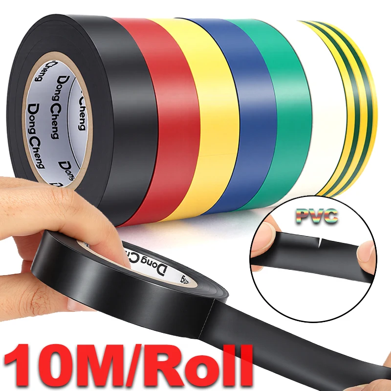 PVC Electrical Insulation Tape Flame Retardant Waterproof Wire Cable Wrap 600V 10M/roll Black Red Blue Green Yellow White