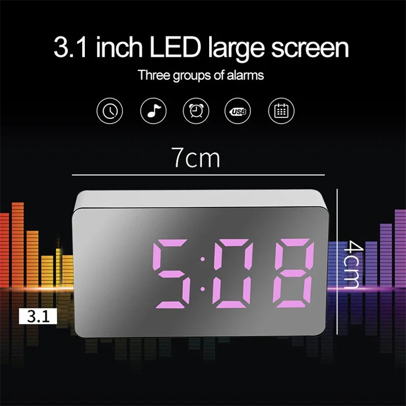 Mirror Table Clock Digital USB Alarm Snooze Display Time Night LED Light Desk Desktop Home Decor Gifts for Children