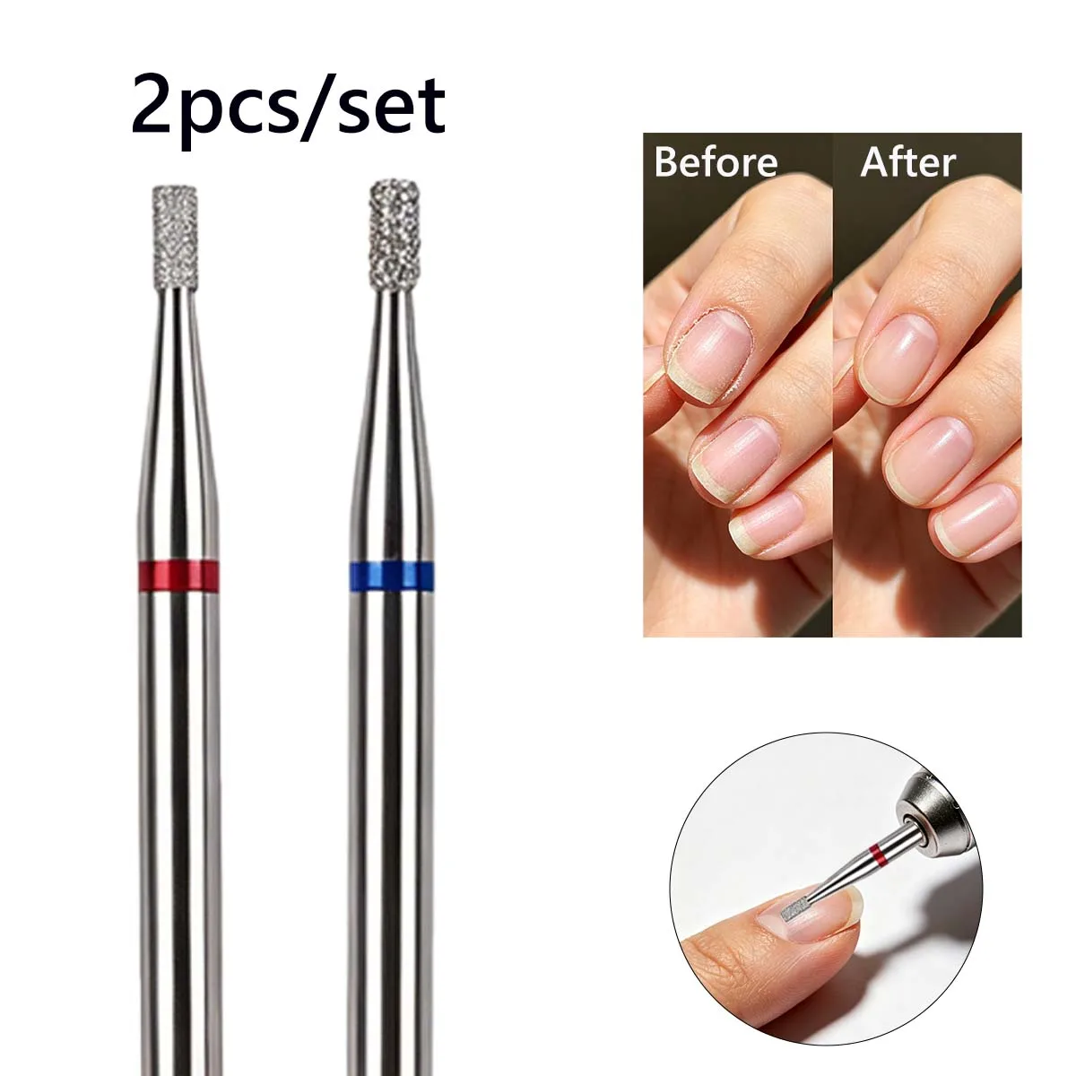2PCS Emery Nail Drill Bits, Suitable For Exfoliating, Opening Pockets, Quick Nail Removal,Manicure & Pedicure Tools