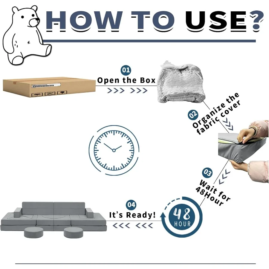 22 قطعة من أريكة اللعب المعيارية مع تصميم إسفنجي قابل للتحويل لغرفة اللعب وغرفة النوم وغرف المعيشة تشجع إبداع الطفل والخيل