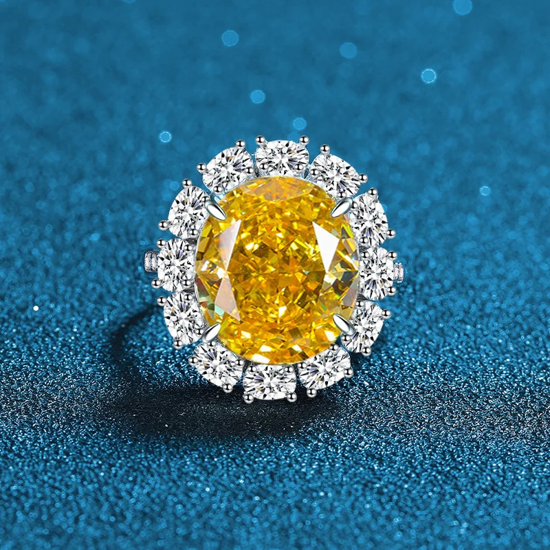 

Luxury Solid Platinum PT950 Women's Opening Adjustable Ring Red Pink Yellow Ice Flower Cut Moissanite Diamond Ring