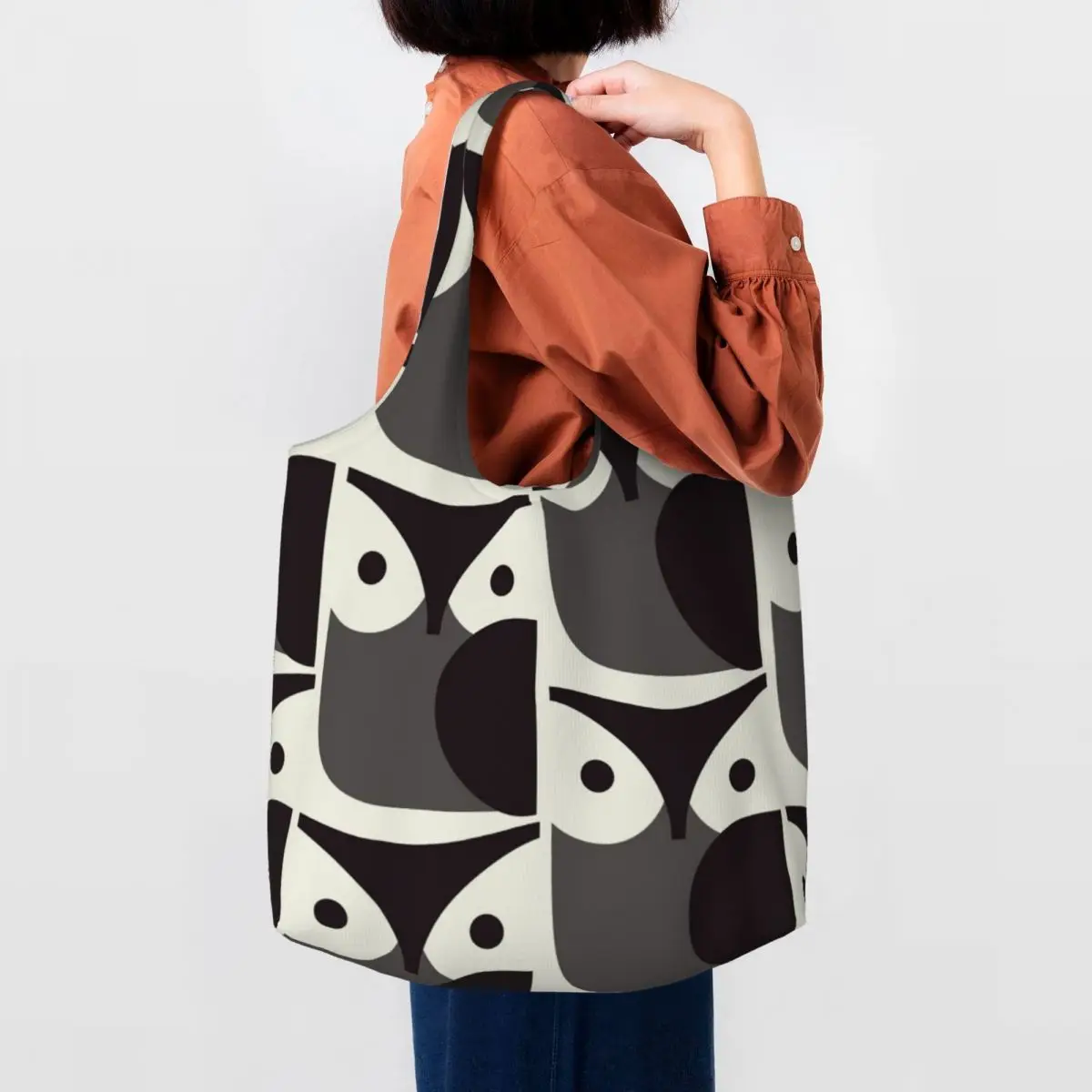 Custom Kawaii Orla Kiely Owl Shopping Tote Bag Recycling Groceries Canvas Shopper Shoulder Bags Handbags Gifts