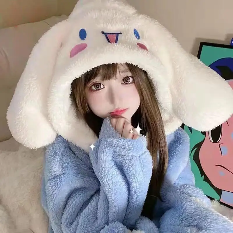 

Teenage Melody, толстый спальный халат Sanrios Cinnamoroll, зимняя новая теплая домашняя одежда в стиле аниме Kawaii для женщин, которую можно носить вне пижамы