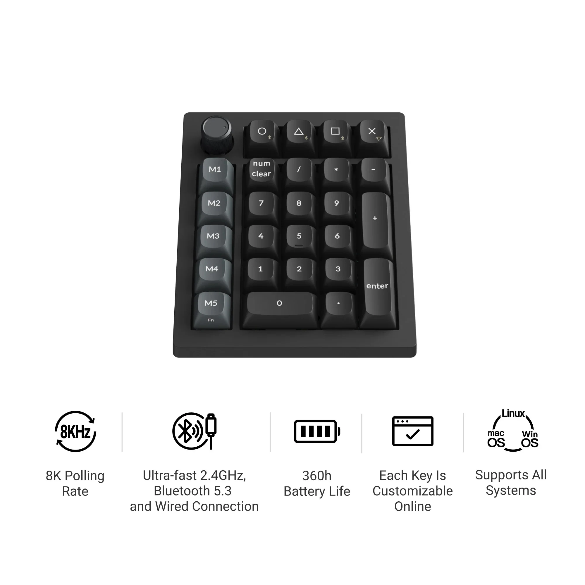 Keychron V0 Ultra 8K Wireless Custom Number Pad Hot-Swappable Silk POM Switches