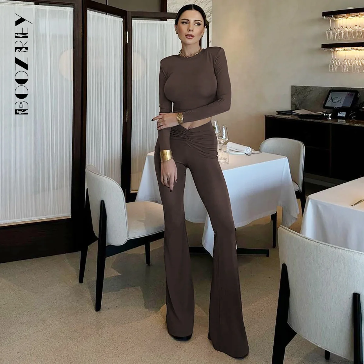 BoozRey Autumn Casual Tracksuit Women 2024 Long Sleeve Basic Y2K Tops Long Low Waisted Sexy Fashion Pants Elegant Two Piece Set