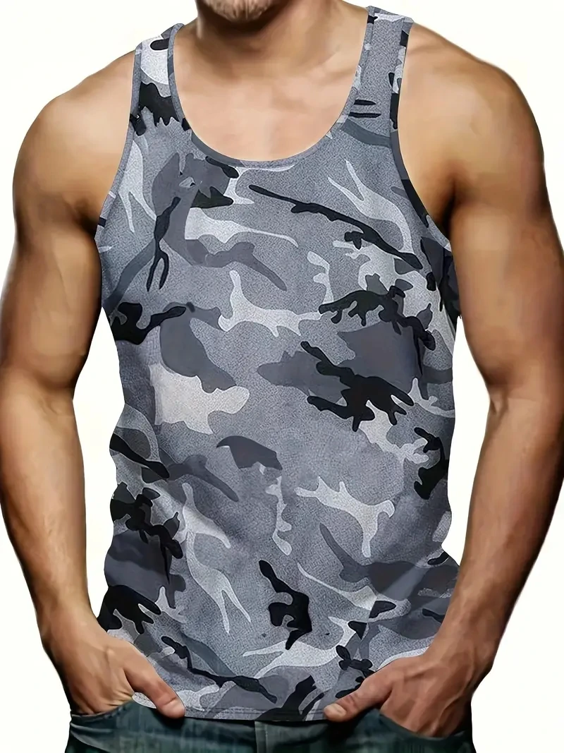 Camouflage Men\'s Sleeveless T-Shirt Summer Vest Clothes Pattern Print Outdoor Casual Man Gym Clothing Fashion Pullover Sportwear