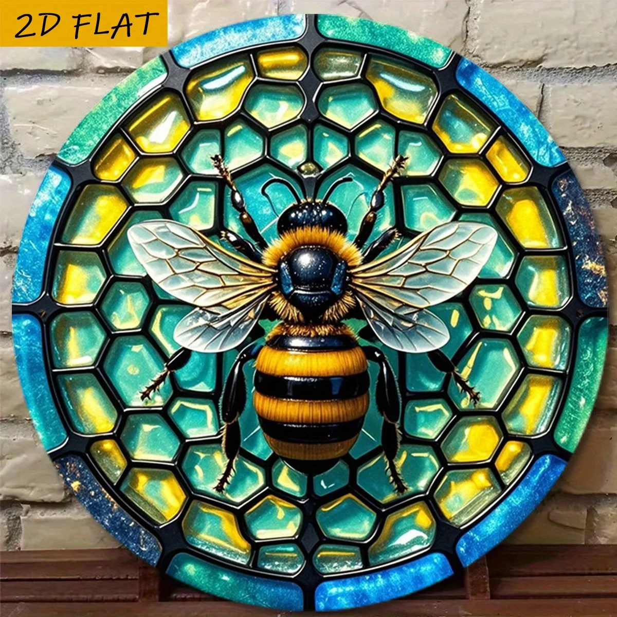 2D-Metallschild, Vintage-Biene auf farbenfroher Waben-Metallwandkunst, Feiertagsdekoration für Weihnachten, Halloween, Grillparty