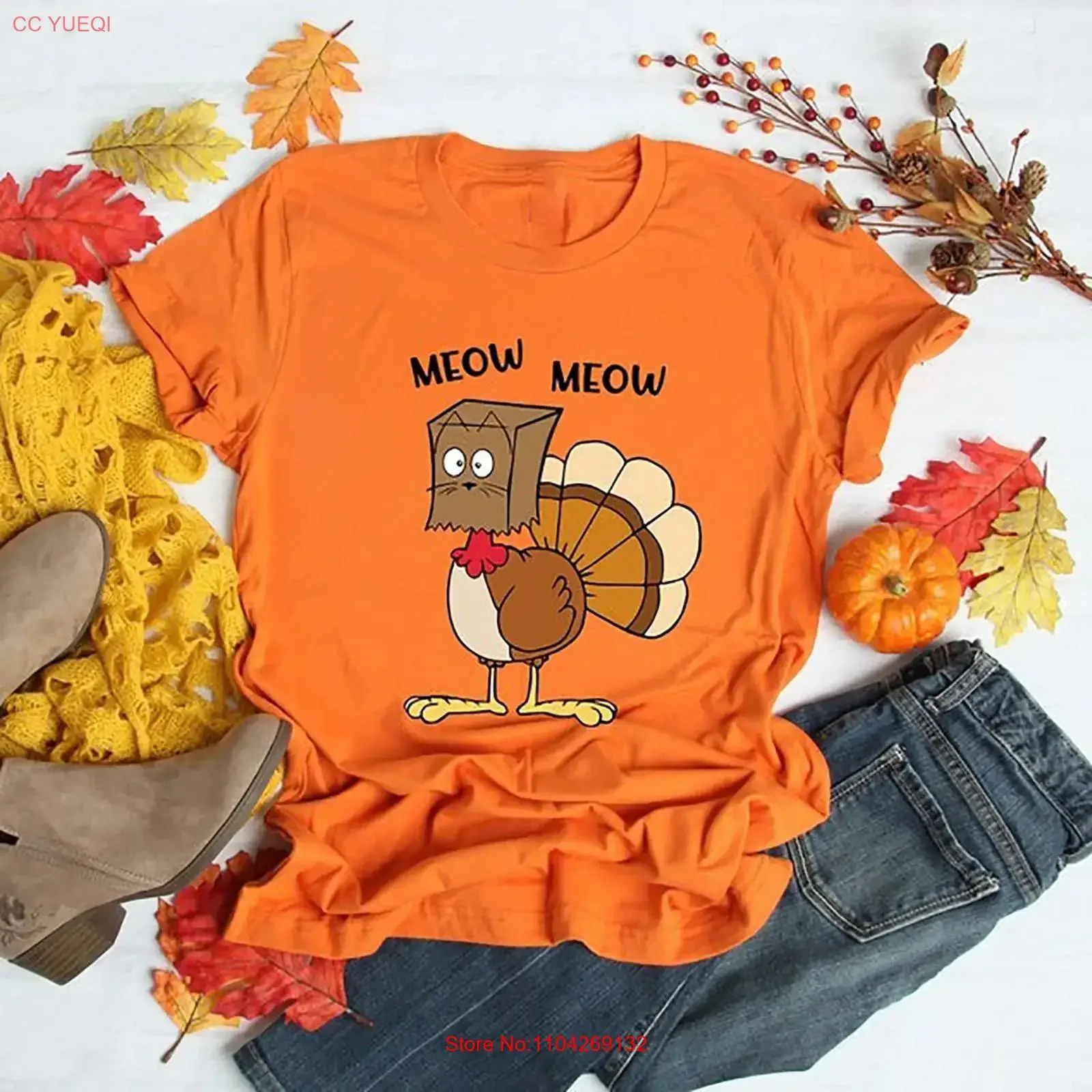 Meow Funny Turkey Thanksgiving T Shirt Love Fall Y'All Hello Pumpk vintage Washed homme designer clothes Comfortable Soft