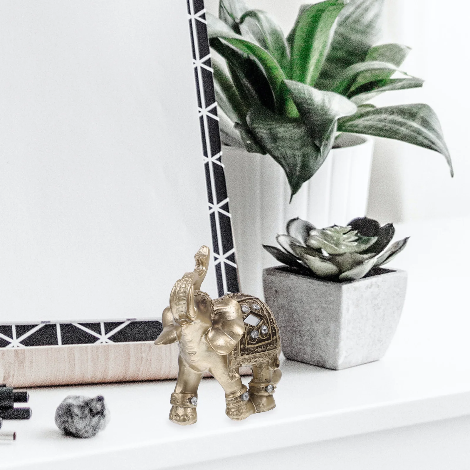 

2 Pcs Golden Elephant Ornaments Small Statues Home Decor Figurine for Table Living Room Desk Cake