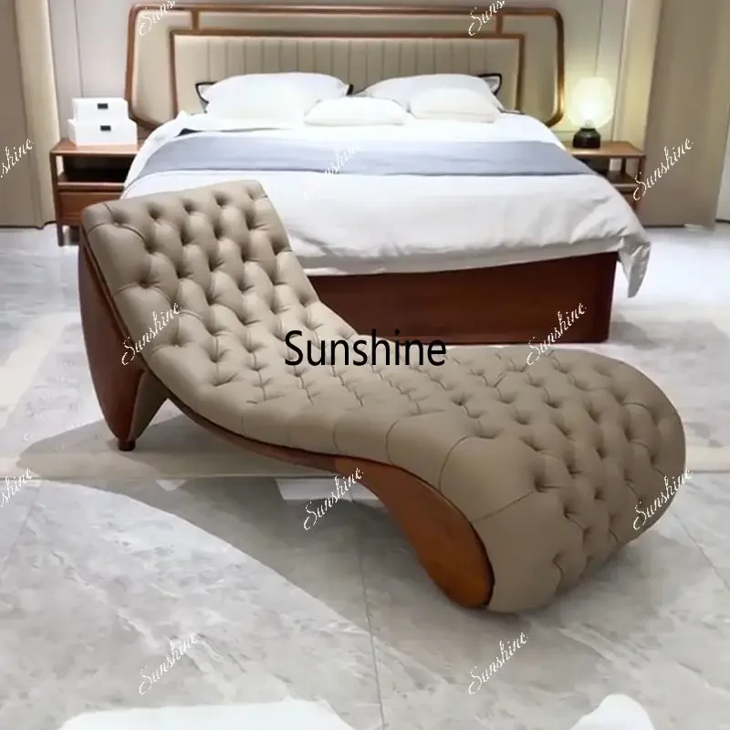 

Modern simple light luxury beauty couch, living room bedroom solid wood leisure lounge chairTJ