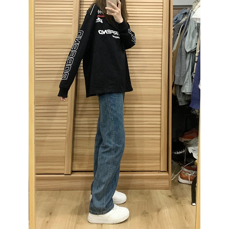 

Синие мужские джинсы прямого кроя со средней посадкой, из смесового хлопка и полиэстера, для весны и осени, модные, в стиле High Street, Cleanfit