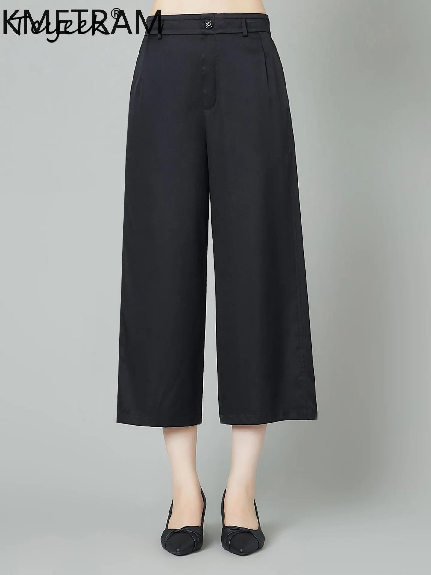 KMETRAM 86.3% Real Mulberry Silk Trousers Women 2026 Summer Elastic Waist Straight-leg Pants Woman Clothing Pantalon Pour Femme