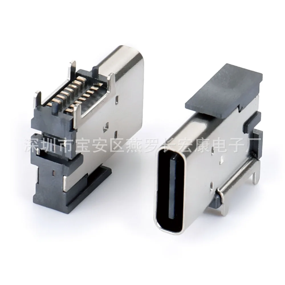 For TYPE-C 16P female seat, side vertical, side sticker, double row, column, four-foot plug board, raised/no raised