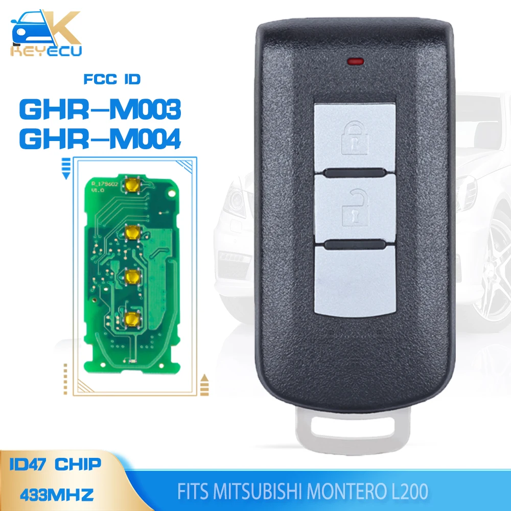 KEYECU GHR-M004, GHR-M003 ,8637B107 Keyless Go Smart Remote Key 2B 433MHz HITAG3 NCF2952X ID47 for Mitsubishi Montero L200