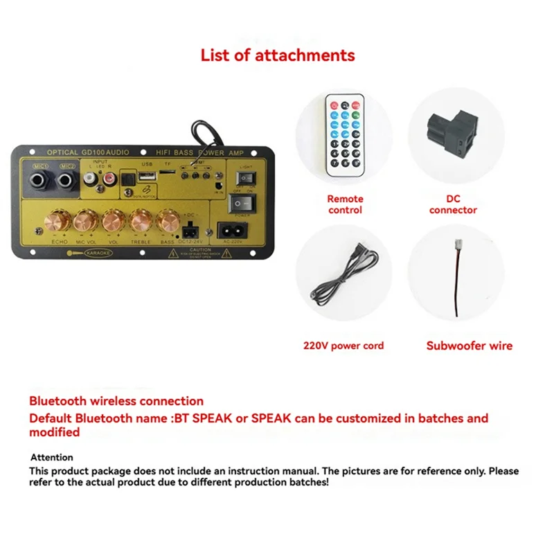 AS95-100W Bluetooth Power Amplifier Board With Optical Audio Input Home/Car Hifi Karaoke Amplifier Board EU PLUG