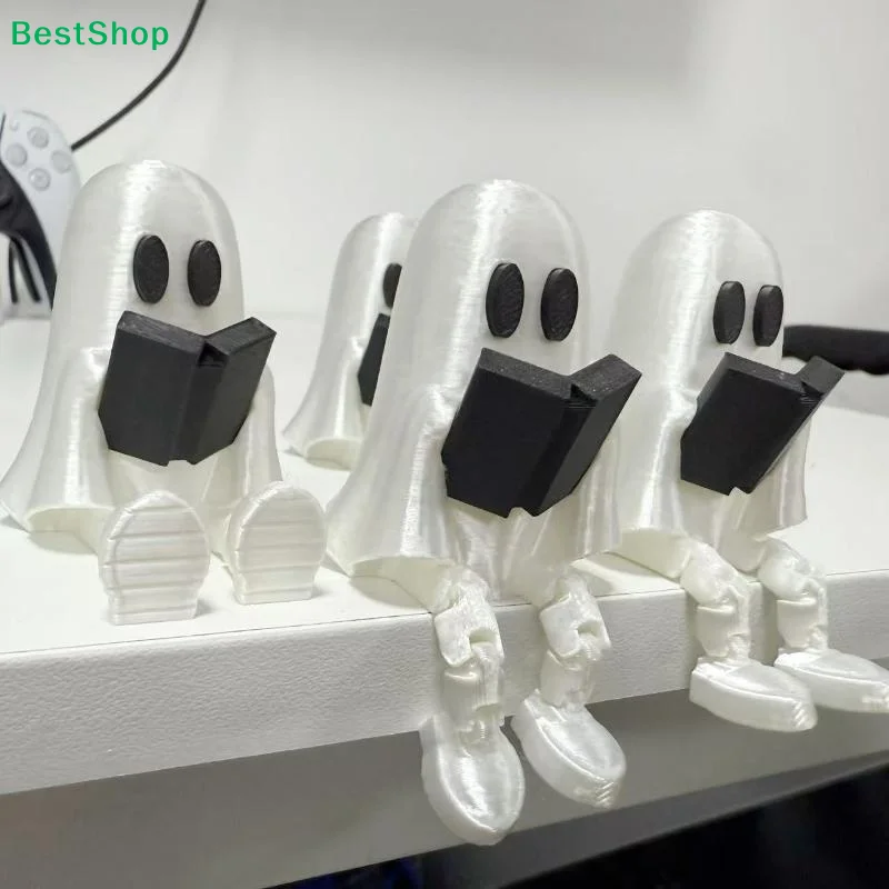 3D Printed Articulated Ghost Figurine With Movable Joints Book Holding Design Perfect For Desktop Decor Halloween Home Ornaments