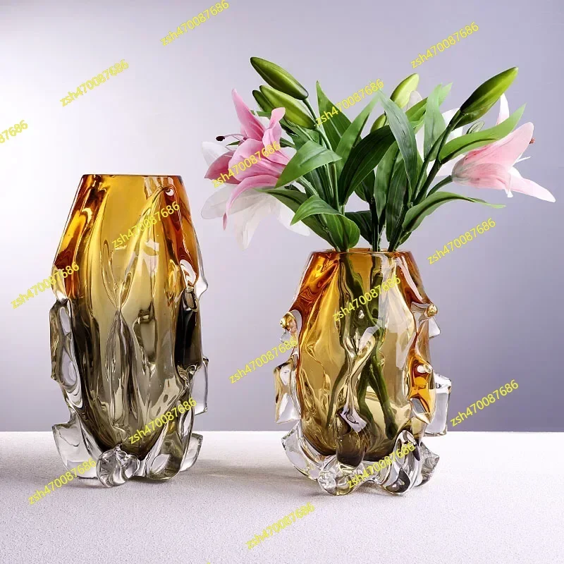

High-grade Crystal Glass Art Vase Ornaments Modern Contracted Vase Decoration Hand Craft Gift Desk Decorative Flower Ware