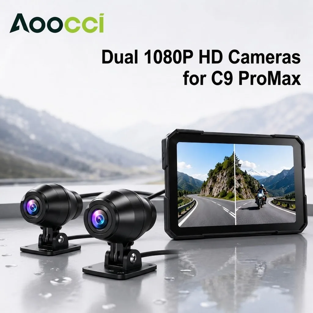 Aoocci C9ProMax 1080P HD Camera for Motorcycle Carplay & Android Auto Front&Rear Camera Waterproof Safe Driving Dash Cam