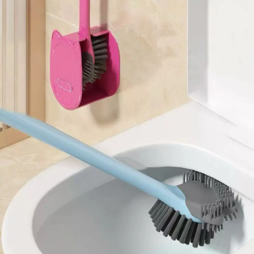 실리콘 화장실 브러시 더블 헤드 교수형 구멍 화장실 스크러버 벽걸이 형 긴 손잡이 화장실 클리너 코너 브러시