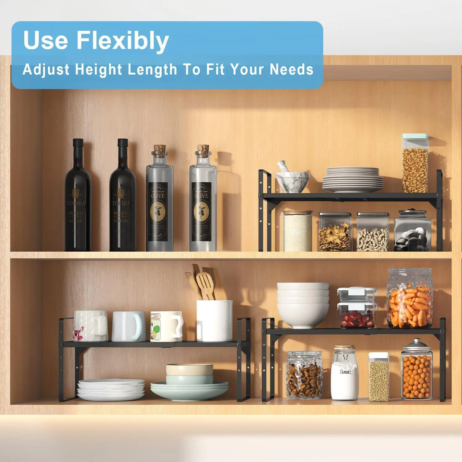 Retractable kitchen cabinet storage Layer rack Adjustable up and down Storage rack Stackable storage